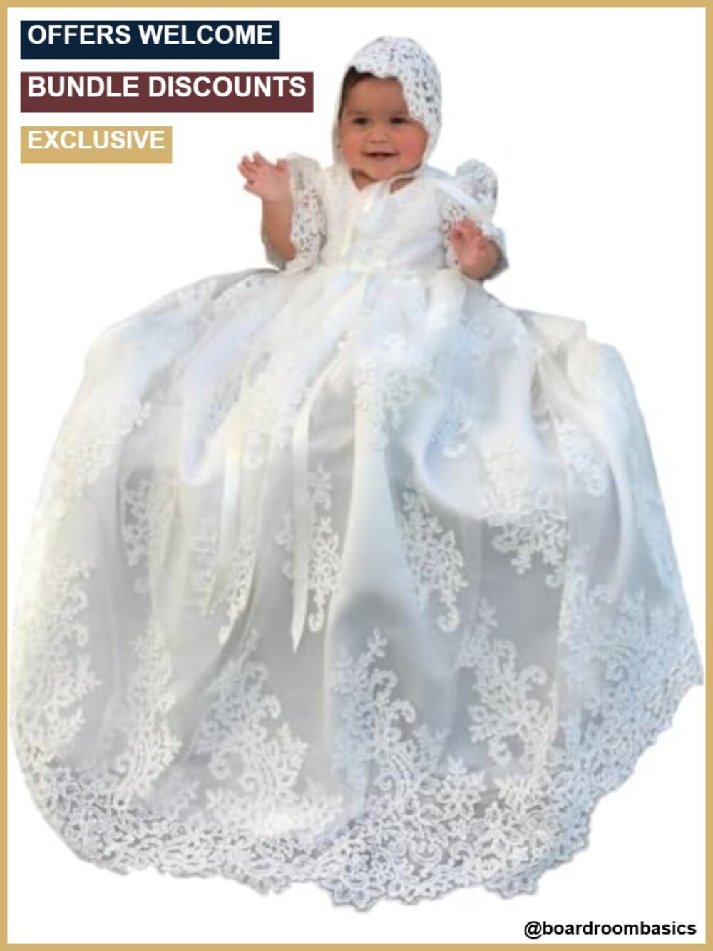 Baby Girl Lace Christening Gown Baptism Dress with Bonnet